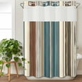 thumbnail image 3 of Teal Boho Stripes No Hook Shower Curtain Waterproof, Bathroom Curtains with Snap in Liners and See Through Top Window, Modern Bohemia Brown Beige Texture Hotel Style Bathtub Curtains Shower 60"Wx72"L, 3 of 8