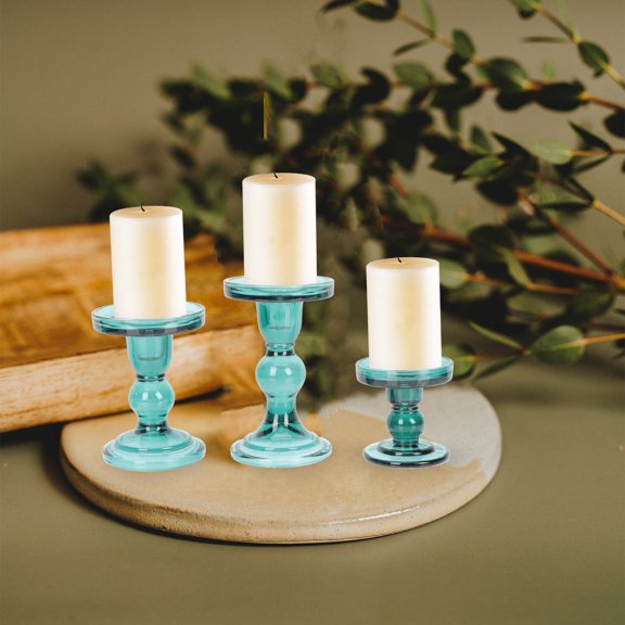 WHAMVOX  3 Pcs Glass Candelabra Colored Decoration Holders Decorative Candle Stick Green