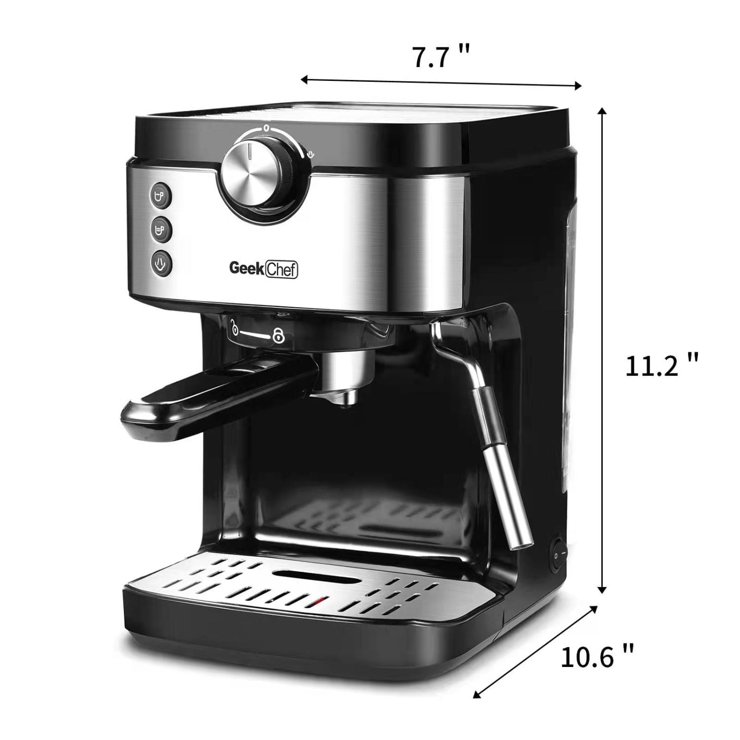 Elexnux 2-Cup Black 20 Bar Professional Compact Espresso Machine with Milk Frother Steam Wand Thermal Fast Heating System, Brushed Stainless Steel