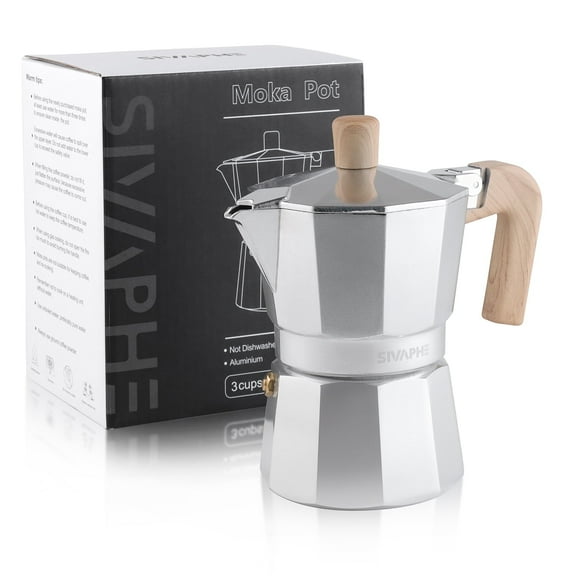Sivaphe Aluminum Moka Pot 3 Espresso Cups, Percolator Espresso and Coffee Maker, Portable Stovetop Italian and Cuban Café Brewer for Home and Camping White