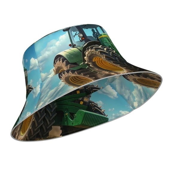 Kdxio Reflective Bucket Hat - Green Tractor Field Print Bucket Hat for Men,Women