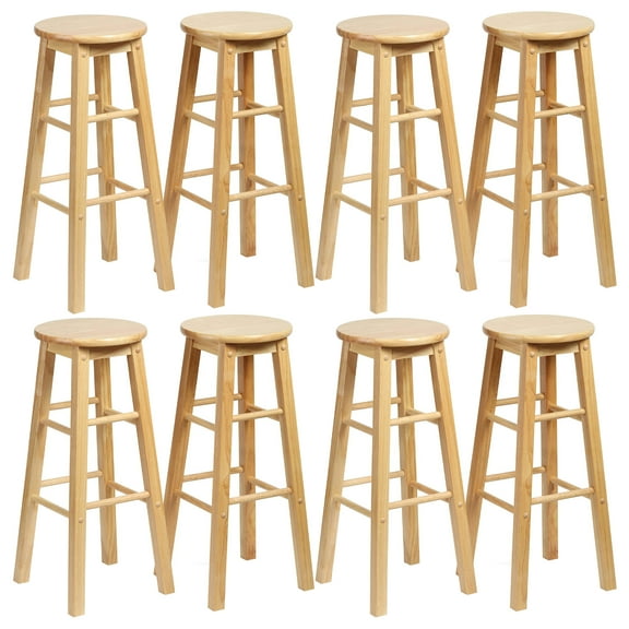 PJ Wood Classic Round Seat 29" Kitchen Counter Stools, Natural (Set of 8)