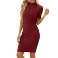 thumbnail image 3 of Deago Women's Summer Short Sleeve Ruched Casual Sundress Crew Neck Midi Bodycon T Shirt Dress (Red, 2XL), 3 of 10