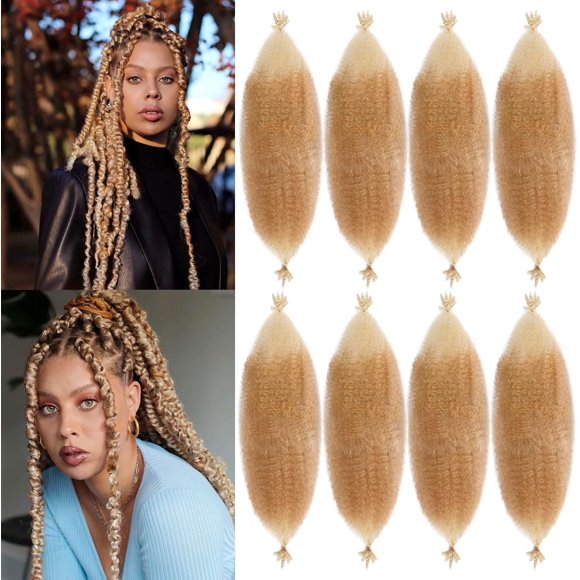shiyou-Springy Afro Twist Hair 24 inch 8Packs Pre Fluffed Marley Twist Braiding Hair Spring Twist Hair Wrapping Hair for Soft Locs Hair Extensions (27/613, 24 inch(8Packs))