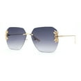 thumbnail image 2 of Rimless Foliage Flower Jewel Trim Rectangle Chic Sunglasses Gold Smoke, 2 of 4