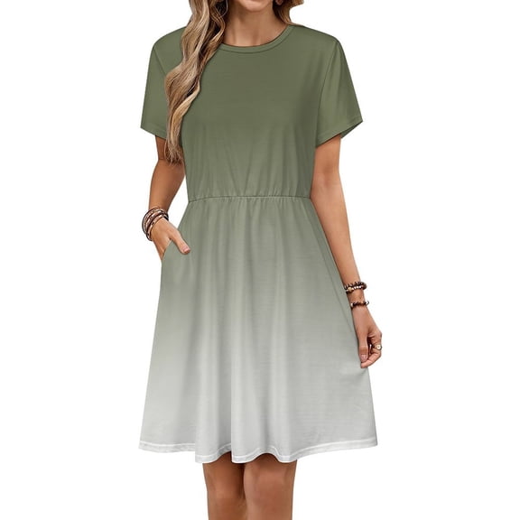 Sage Green Gradient Dress Fashion Beach Short Sleeve Dresses Female Party Printed Sundress