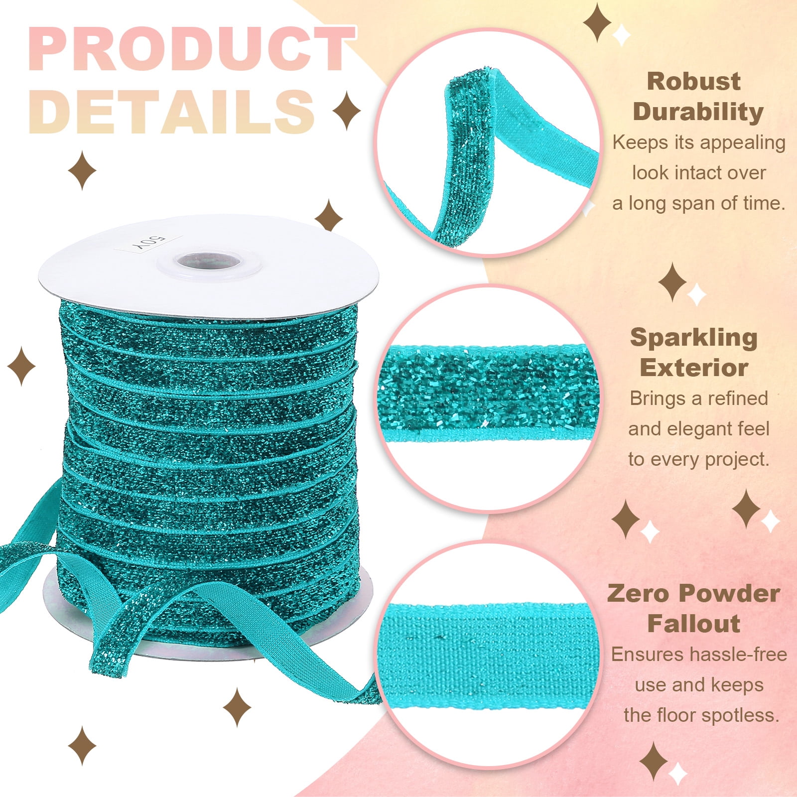 Uxcell Glitter Velvet Ribbon, Sparkly Fabric Metallic Ribbons Gift Wrapping Roll for Crafts Hair Bow Wreaths Decoration Lake Blue