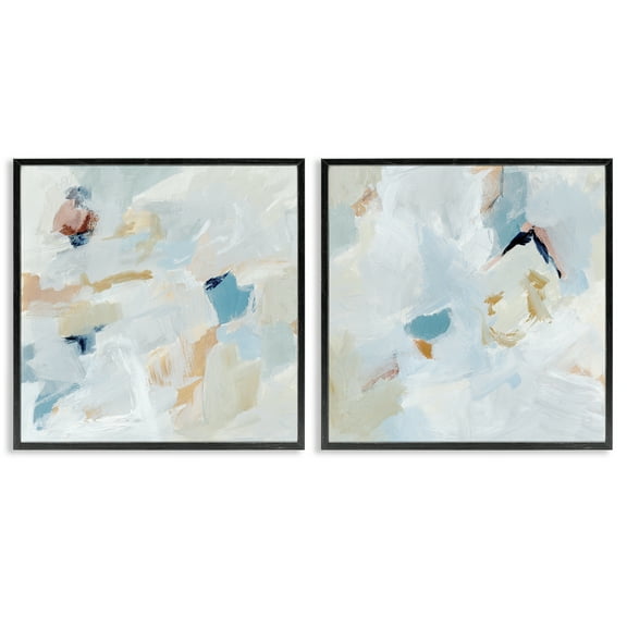 Stupell Industries Abstract Hint of Blue Clouds Abstract Painting Black Framed Art Print Wall Art, 12 x 12, Set of 2