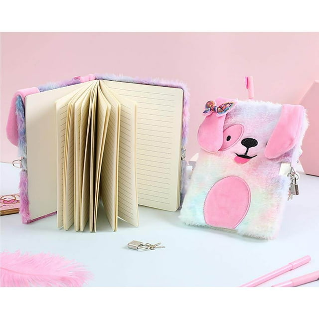 Plush Animal Notebook with Lock 3D Cartoon Diary Book Cute Notebook