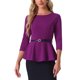 thumbnail image 1 of INSPIRAR CHIC Blusas Peplum para Mujeres de Manga 3/4 con Cinturón Elegante para Trabajo M Morado, 1 of 6