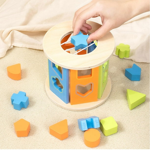 Bloques de construcción de juguete clasificador de forma de madera Montessori para regalo de cumpleaños para pequeños Forma de geometría Hugo juego de clasificación de formas de color