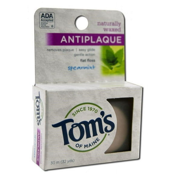 Tom's of Maine Naturally Waxed Anti-Plaque Flat Floss Spearmint 32 Yards (Pack of 3)