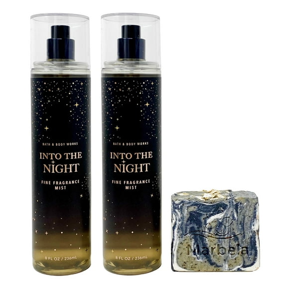 Bath & Body Works Into The Night - 2 Pack Of Fine Fragrance Mist With a Charcoal Scrub Soap