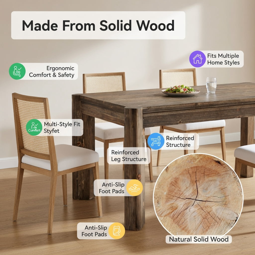 Hommoo 63 Inch Solid Wood Farmhouse Dining Table for 6, Kitchen Table with Sturdy Heavy-Duty Legs, Scratch-Resistant Surface, Walnut