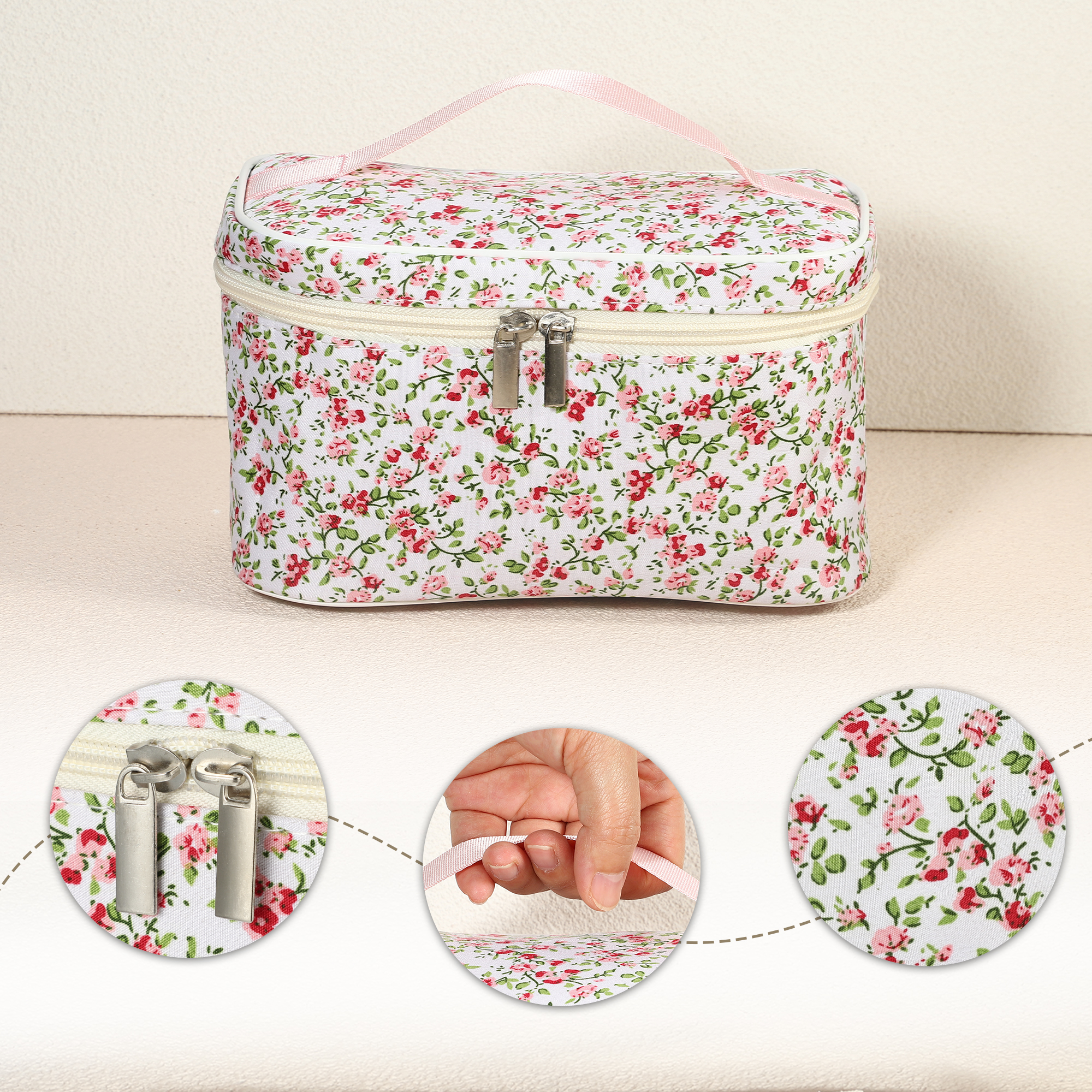 Unique Bargains 1Pc Beautiful Floral Storage Cosmetic Bag for Women's Toiletry Light Pink