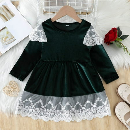 

Hunpta Toddler Girls Long Sleeve Dresses Solid Lace Bowknot Princess Dress Clothes