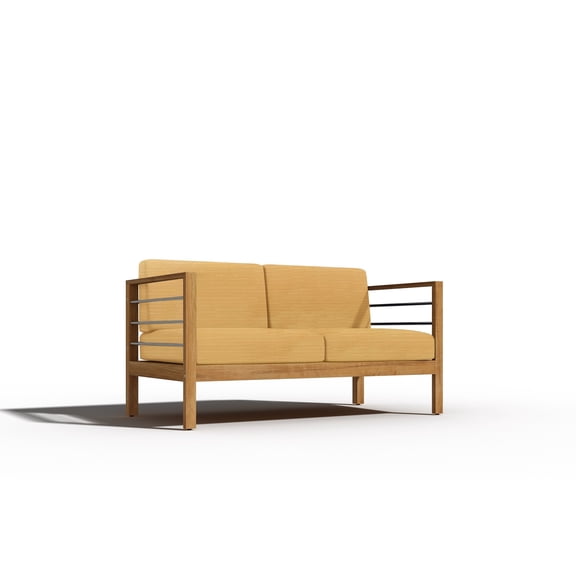 Curated Maison Leon 3-Person Teak Outdoor Sofa with Dupione Cornsilk Yellow