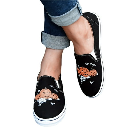 Oyedens Slip on Loafers for Women Funny Pumpkin Casual Low Top Canvas Shoes Walking Sneakers