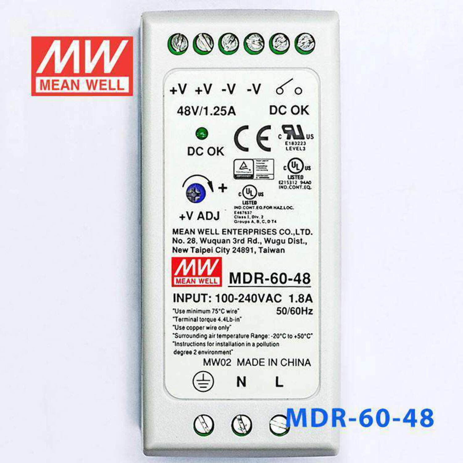 Mean Well MDR-60-48 Single Output Industrial Power Supply 60W 48V - DIN Rail