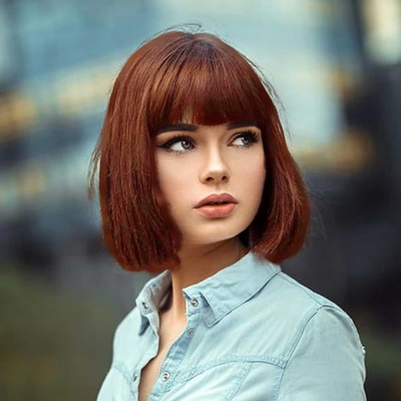 Short Brown Wigs for Women, 11. Inch Brown Bob Hair Wig with Bangs, Natural Fashion Synthetic Full Wig, Cute Colored Wigs for Daily Party Halloween
