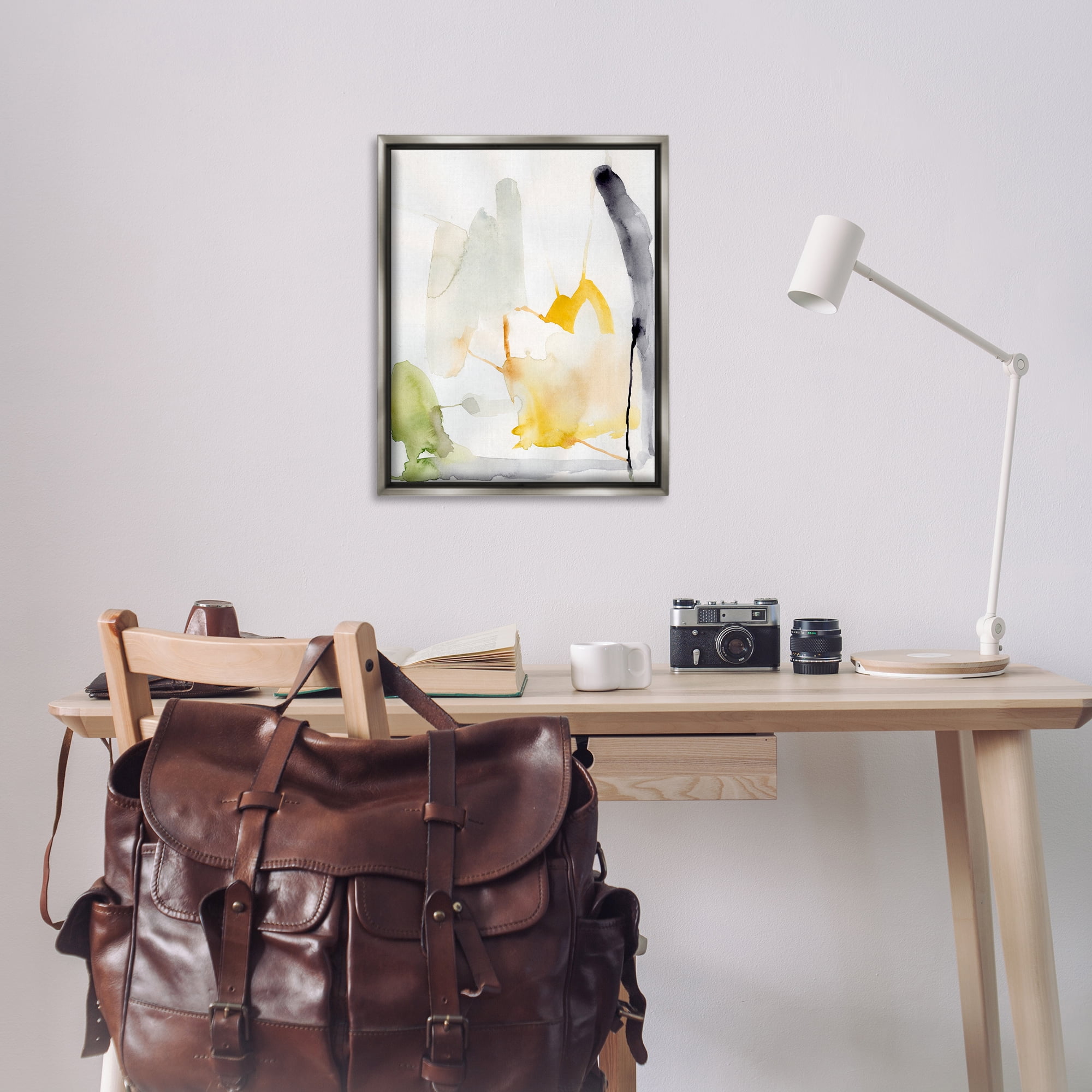 Stupell Industries Subtle Watercolor Splashes Abstract Painting Gray Floater Framed Canvas Art Print Wall Art, 25 x 31