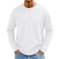 thumbnail image 2 of Domuza Shirts for Men Loose Fit Crew Neck Long Sleeve Cotton Blend T-Shirts Spring Fall Stylish Casual Knitted Solid Basic Tops White M, 2 of 6