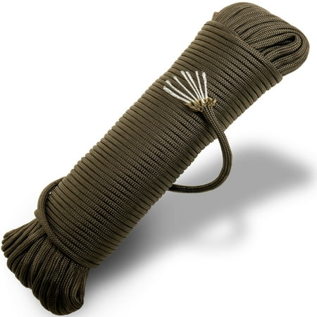 Parachute Caddis Olive - 50 Ft. Type III 7 Strand 550 Lb Test Paracord Mil Spec Parachute Cord Outdoor Rope Tie Down - Olive Drab