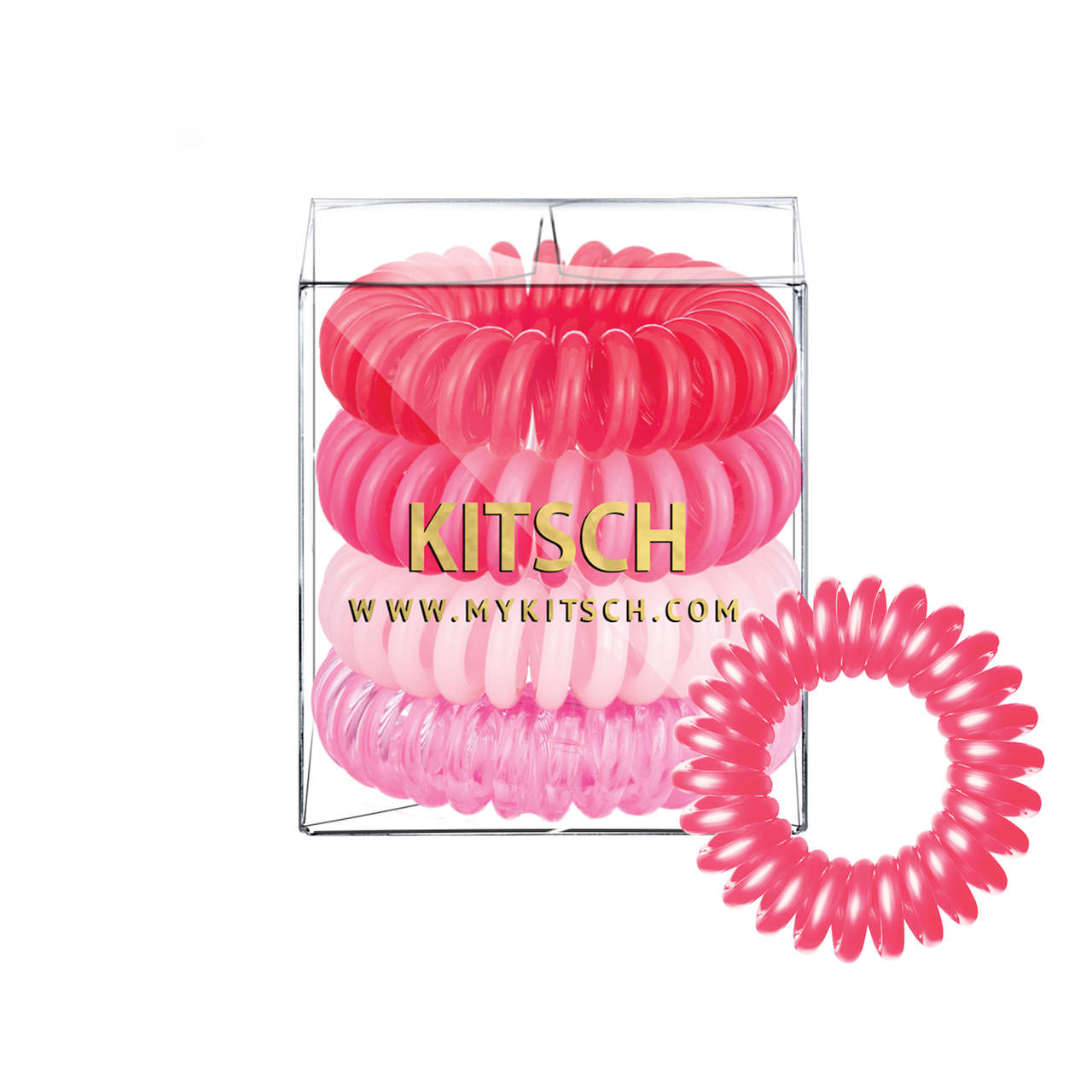 Kitsch Spiral Elastics for Women Waterproof Hair Coils, 4 Pcs (Metallic Pink Crush)