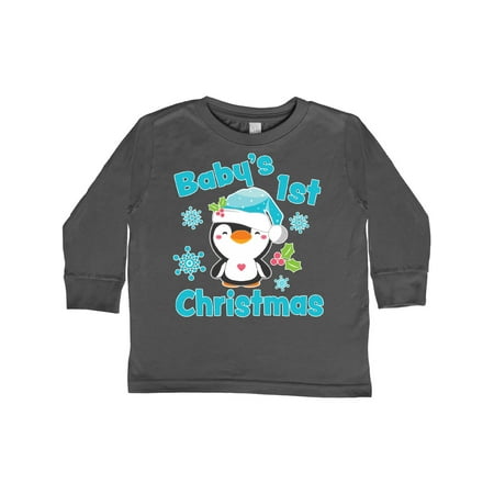 

Inktastic Baby s 1st Christmas with Cute Penguin and Snowflakes Gift Toddler Boy or Toddler Girl Long Sleeve T-Shirt