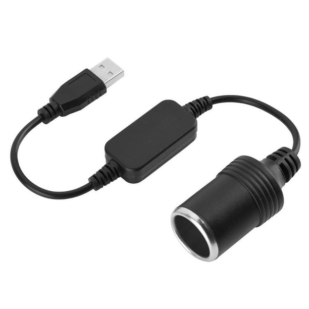 Convertisseur de voiture Port USB vers prise allume-cigare de voiture  Femelle 5V à 12V Câble adaptateur secteur (noir)