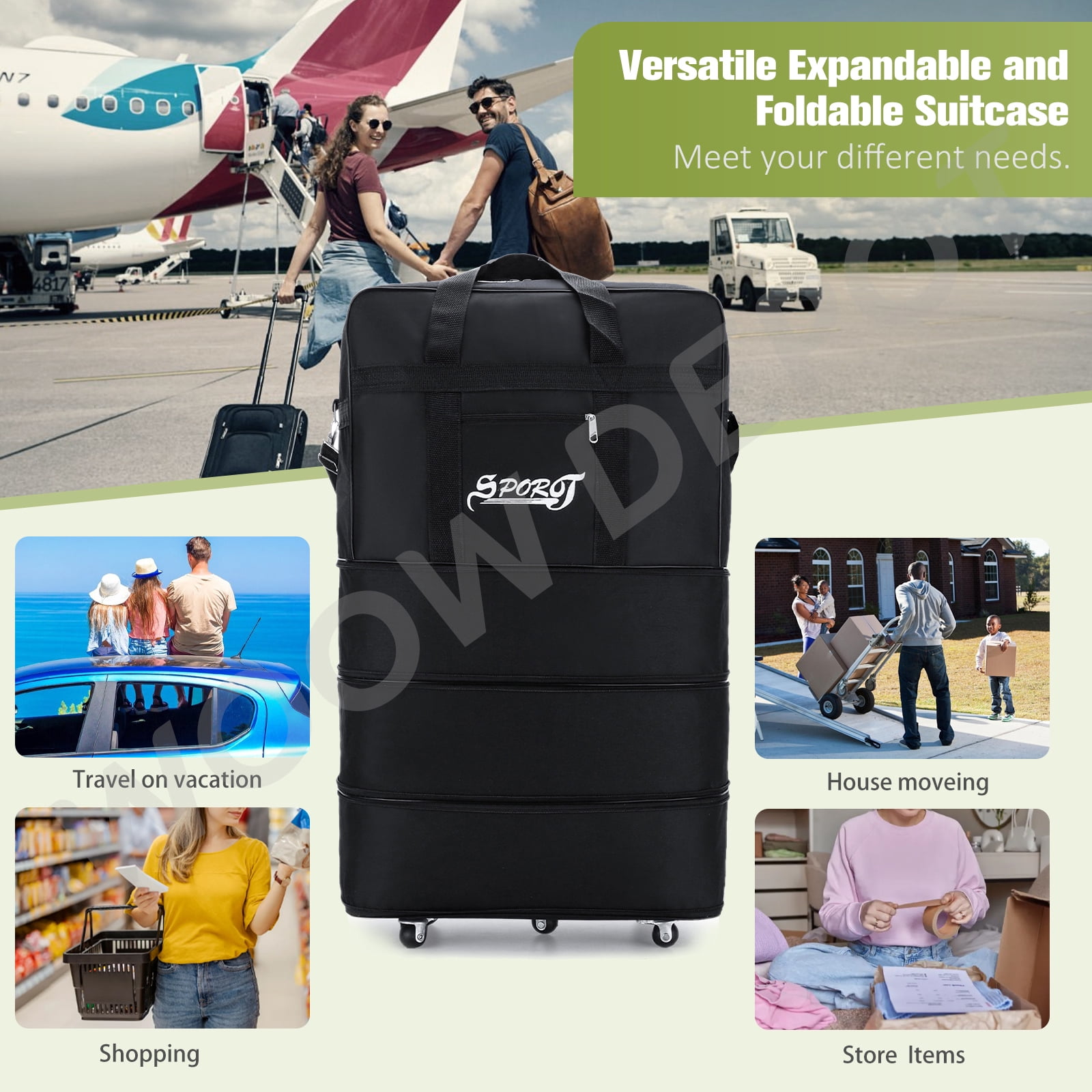 WOOW DEPOT 32in Expandable Suitcase Bag 4 Layer Collapsible Rolling Luggage Wheeled Duffle Bag Large for Home Storage Cargo Travel Business Moving