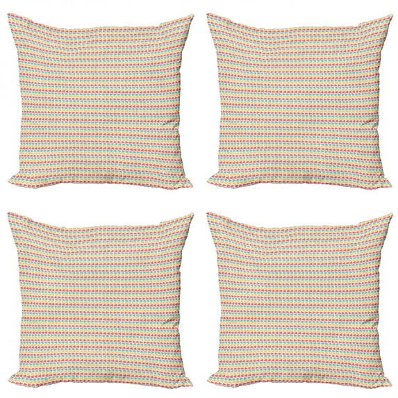 Geometric Throw Pillow Cushion Case Pack of 4, Continuous Pattern with Hand Painted Look Triangles, Modern Accent Double-Sided Print, 4 Sizes, Coral Mustard, by Ambesonne