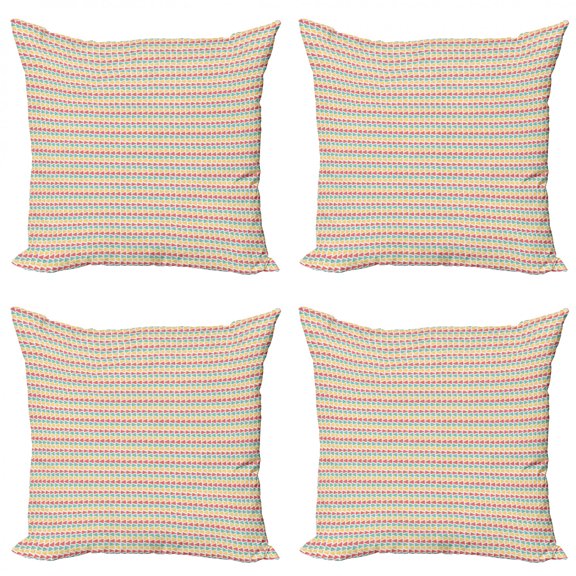 Geometric Throw Pillow Cushion Case Pack of 4, Continuous Pattern with Hand Painted Look Triangles, Modern Accent Double-Sided Print, 4 Sizes, Coral Mustard, by Ambesonne