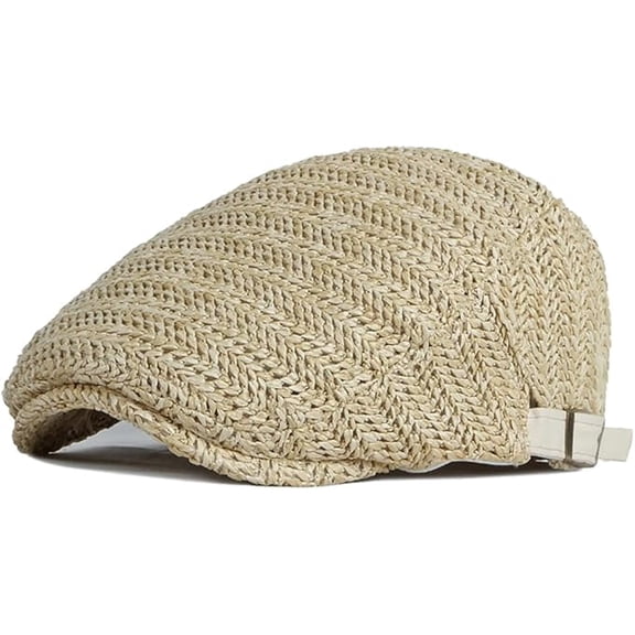 Straw Beret Newsboy Hats for Women Men Summer Beach Mesh Cabbie Flat Cap Solid Plain Sun Hat Adjustable