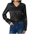 thumbnail image 3 of Aboser Womens Silk Satin Shirts Business Casual V Neck Blouses for Work Office Dressy Long Sleeve Shirt Lightweight Loose Fit Blouse Tops Black XXL, 3 of 6