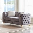 thumbnail image 2 of 61.25" Deluxe Velvet Sofa Couch, Chesterfield Button-Tufted Upholstery with 2 Pillows, Modern Luxury Sofa with Metal Feet, Comfortable 2-Seater Seating for Living Room or Apartment（Gray）, 2 of 8