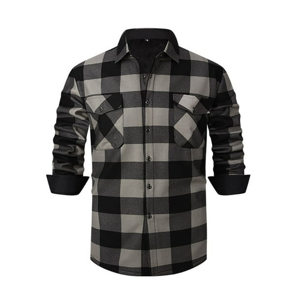 Kalauyu Men's Flannel Shirts Long Sleeve Plaid Shirt Casual Fashion Button Up Shirts Jackets with Pockets