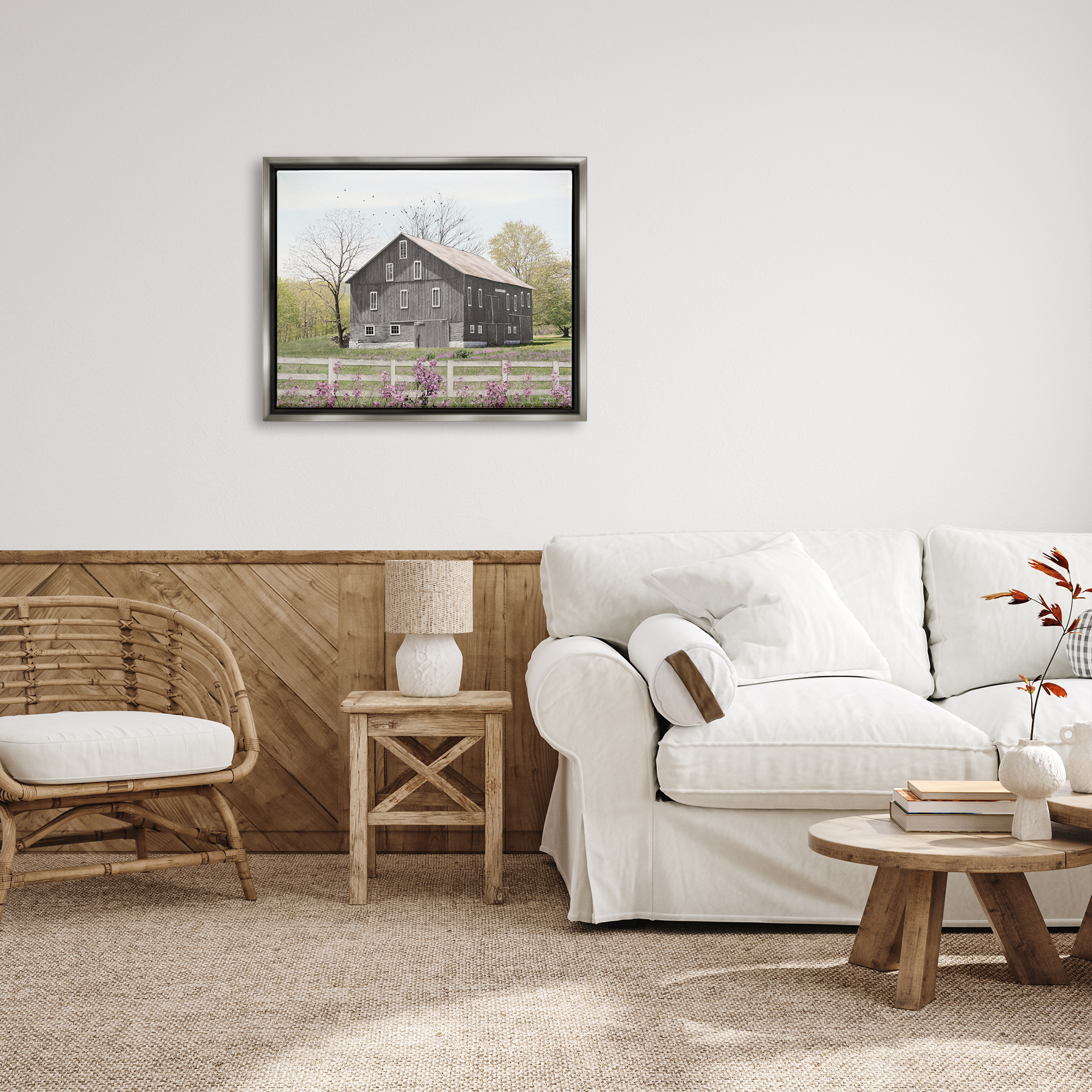 Stupell Industries Rural Country Cottage Comforting Grassy Meadow Flowers Painting Luster Gray Floating Framed Canvas Print Wall Art, Design by Lori Deiter
