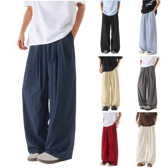 IhhxPro Men's Casual Oversized Drawstring Pants with Pockets Quick Dry Soft Wide Leg Trousers Loose Fit Joggers for Summer Travel Beach Hiking M-5XL