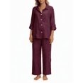 thumbnail image 2 of Amzcrzy Two Piece Sets for Women 2026 Solid Color Spring Outfits V Neck Button Down Shirt with Roll Tab Sleeves Wide Leg Pants Lounge Sets with Pockets Dressy Casual Loungewear Sets Dark Purple L, 2 of 8