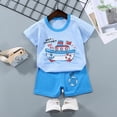 thumbnail image 2 of NIEWTR Children Summer Outfits Toddler Boys Pajamas Set 2PCs Short Sleeves Pullover + Elastic Waist Shorts Soft Comfort Kids Summer Pjs Pajamas for Boys 18-24M 2T 3T 4T(A-Sky Blue,18-24 Months), 2 of 4