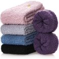 thumbnail image 5 of 5 Pairs Womens Fuzzy Slipper Socks Super Soft Microfiber Fluffy Cozy Winter Warm Fuzzy Crew Socks, 5 of 6