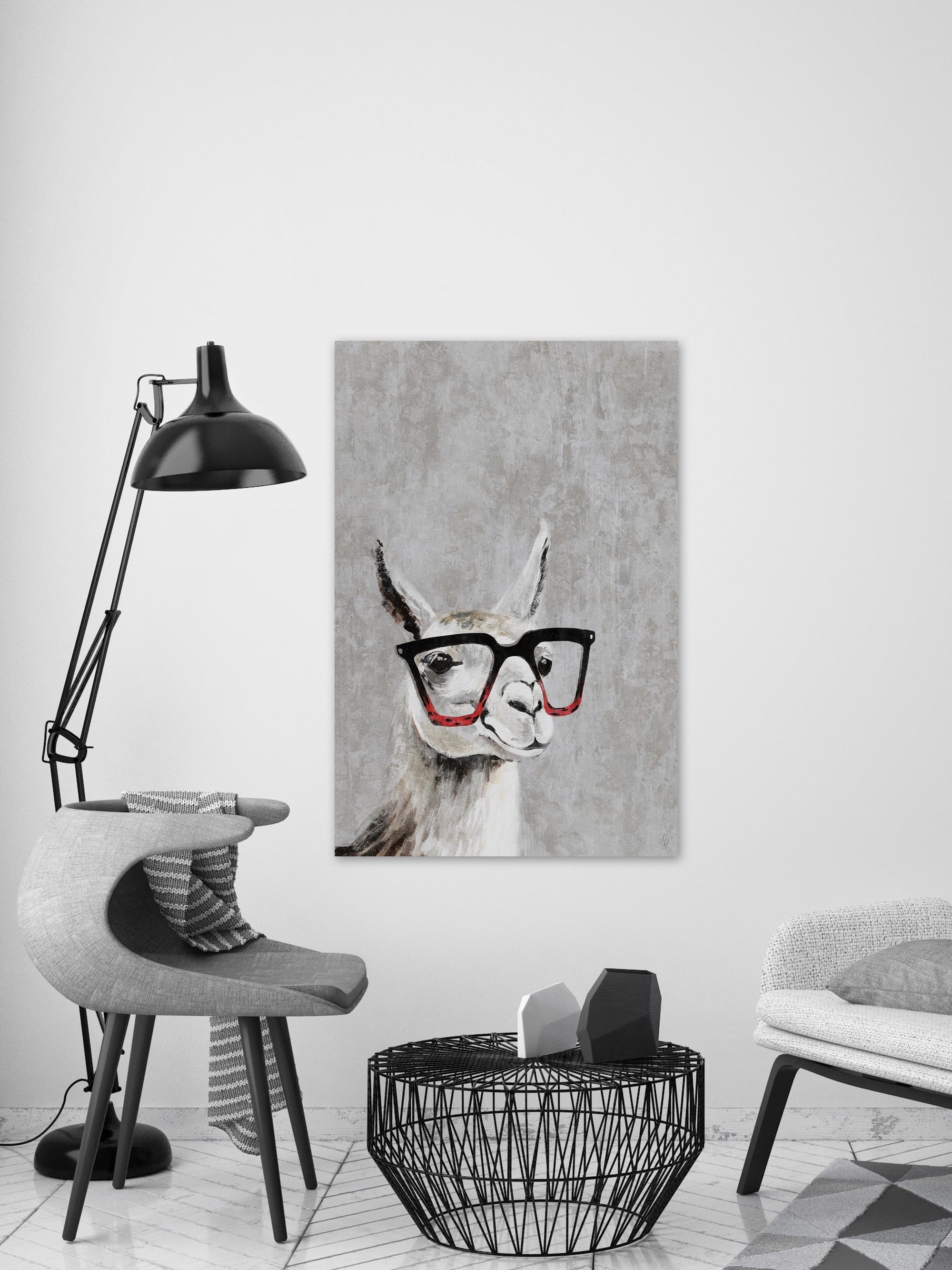 Smart Llama Painting Print on Wrapped Canvas