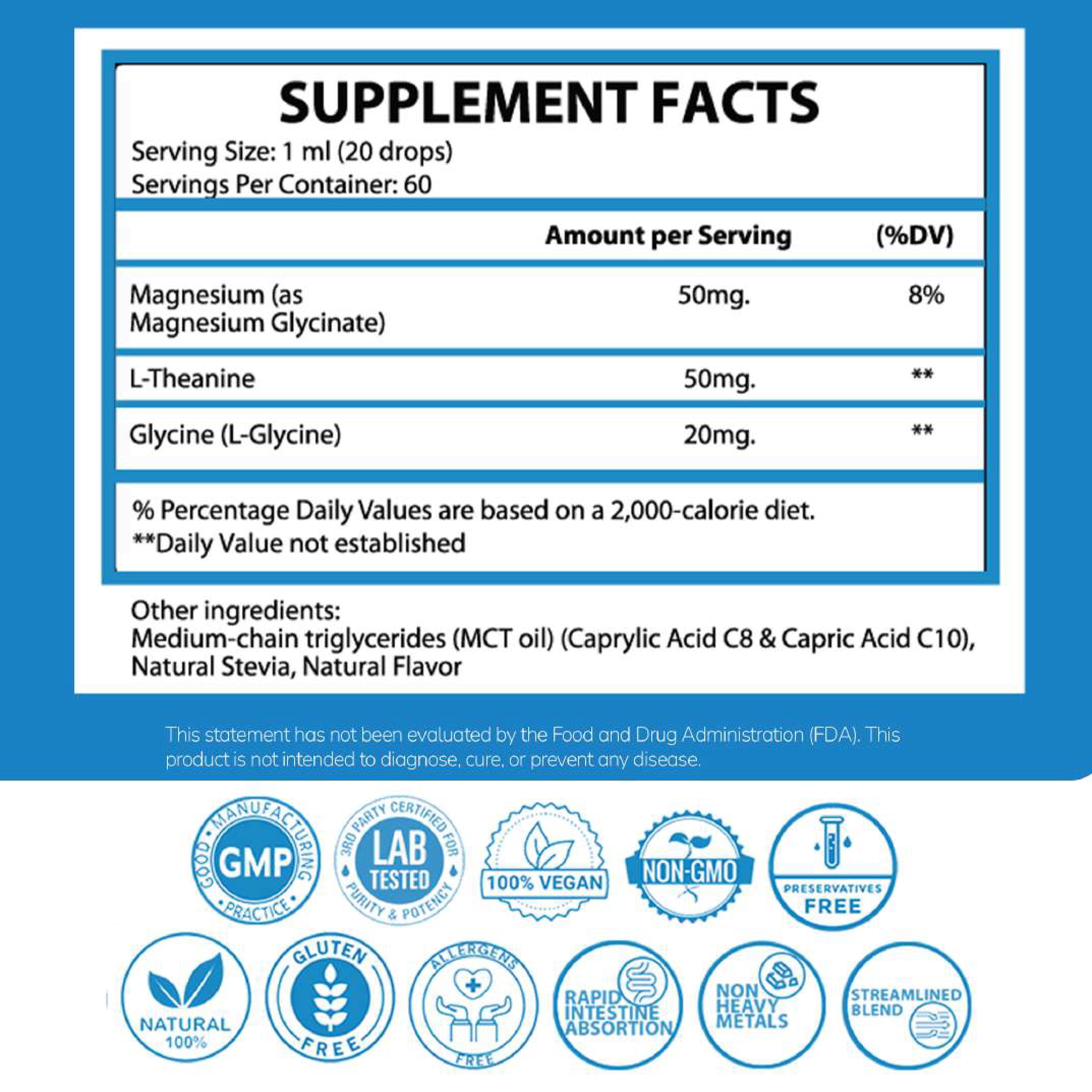 1Q Relax - Magnesium Glycinate & L-Theanine Liquid Natural Drops for Kids – Melatonin Free, Sugar-Free, Vegan, Non-GMO, Gluten-Free, Hypoallergenic with Micellar Technology - 2 fl oz