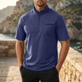 thumbnail image 2 of Men's Solid Short Sleeve Stand Collar Half Zip Outdoor Casual Sports Top Shirt Moisture Wicking Quick Dry UPF 50 Sun Protection Breathable Travel Gym Hiking Polo | JASKFLY,Navy M, 2 of 7