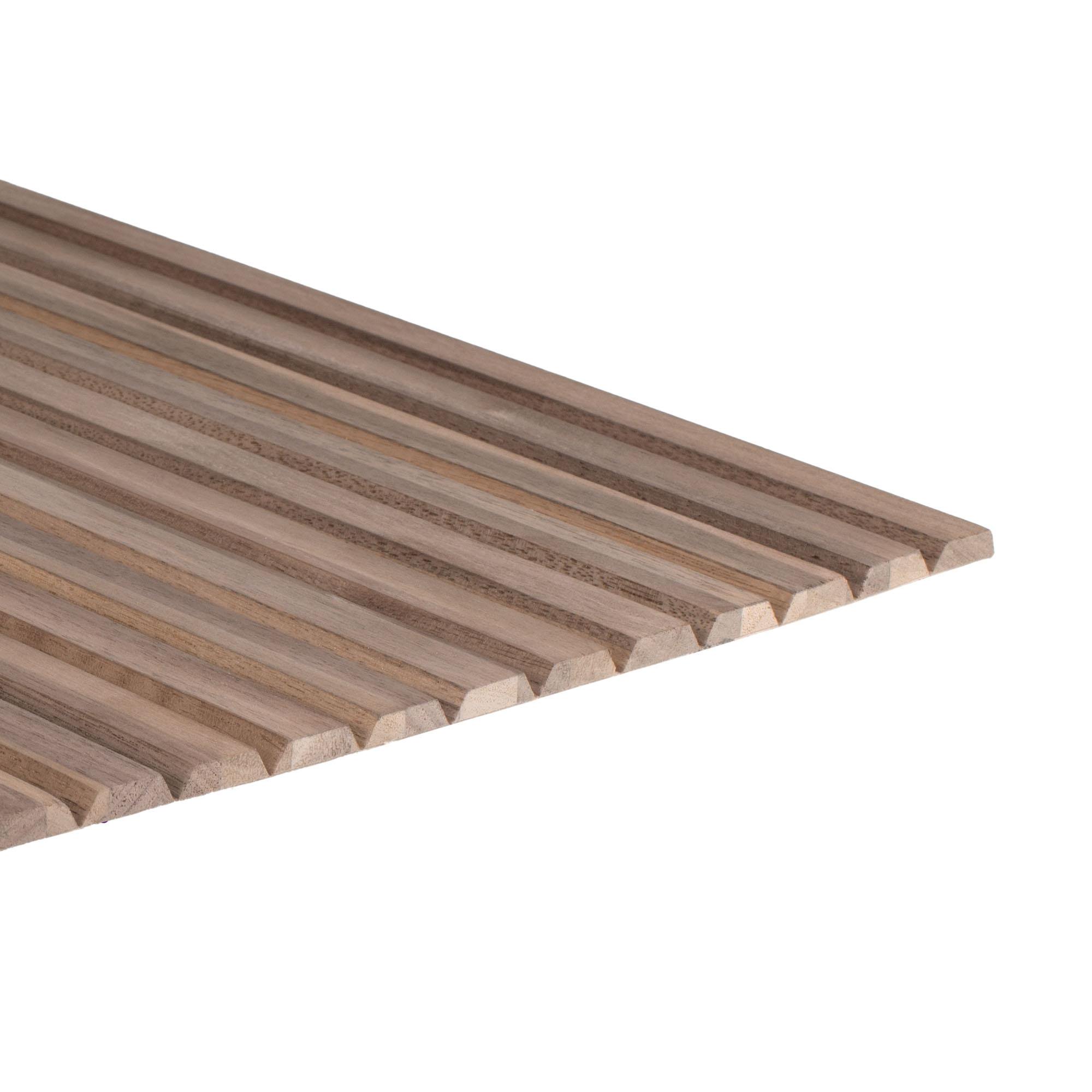 Outwater 1 ft x 8 ft x 3/16 in Walnut Solid Wood Tambour Sheet, Canvas Backed 3/4 in 60 Degree Groove Flat Slat Panel