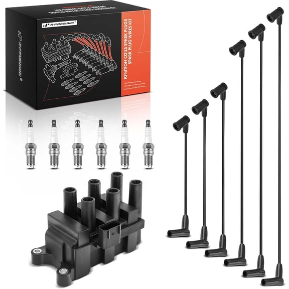 A-Premium 1 Ignition Coils with 6 Spark plug Wires and 6 Iridium Spark Plugs Compatible with Ford Ranger 2001-2003 V6 3.0L & Mazda B3000 2001 V6 3.0L, FLEX