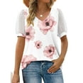 thumbnail image 3 of DYMADE Women's Summer Floral Print Mesh Spliced Short Sleeve V-Neck Basic T-Shirt Blouses, 3 of 5