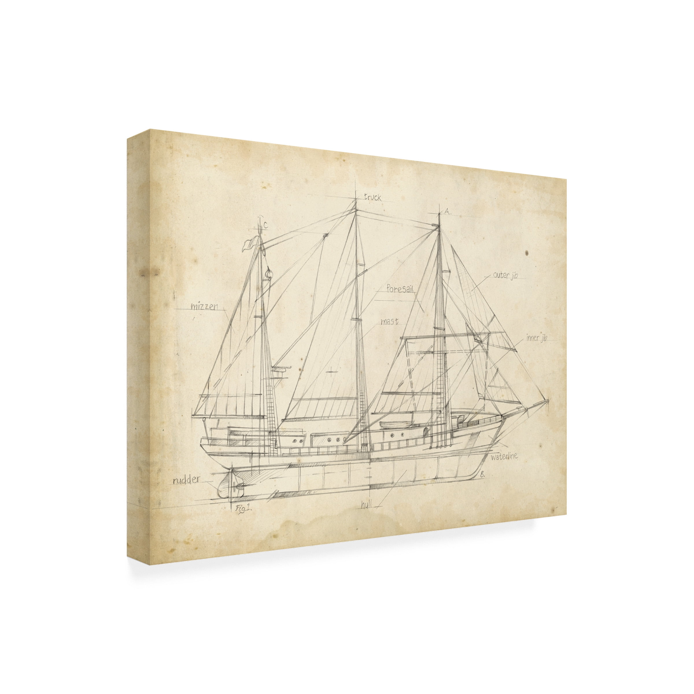 Ethan Harper 'Sailboat Blueprint II' Outdoor Canvas 24x22