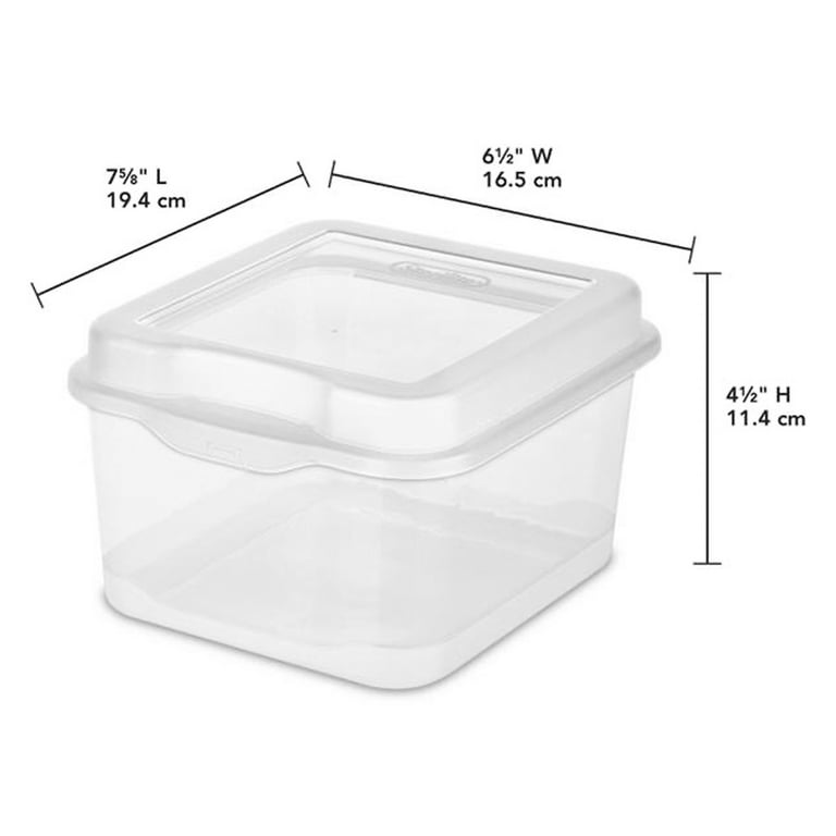 Sterilite Large FlipTop, Stackable Small Storage Bin with Hinging Lid,  Plastic Container to Organize Desk at Home, Classroom, Office, Clear, 6-Pack